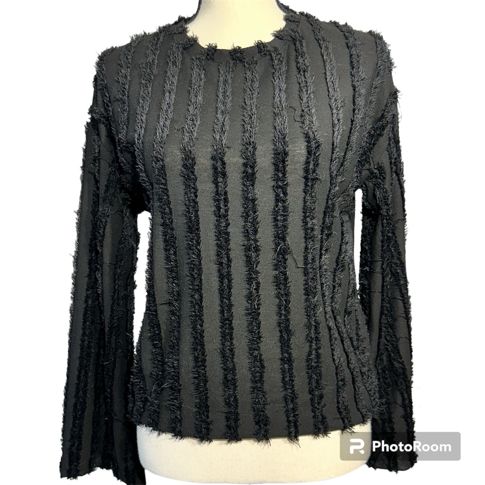Zara Trafaluc Womens Black Fringe Long Sleeve Shirt